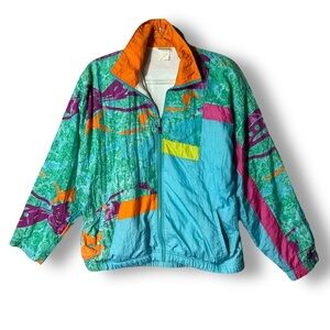 Sergio Tacchini Vintage Windbreaker Sz 10 Womens Italian Blue 80's Retro Jacket